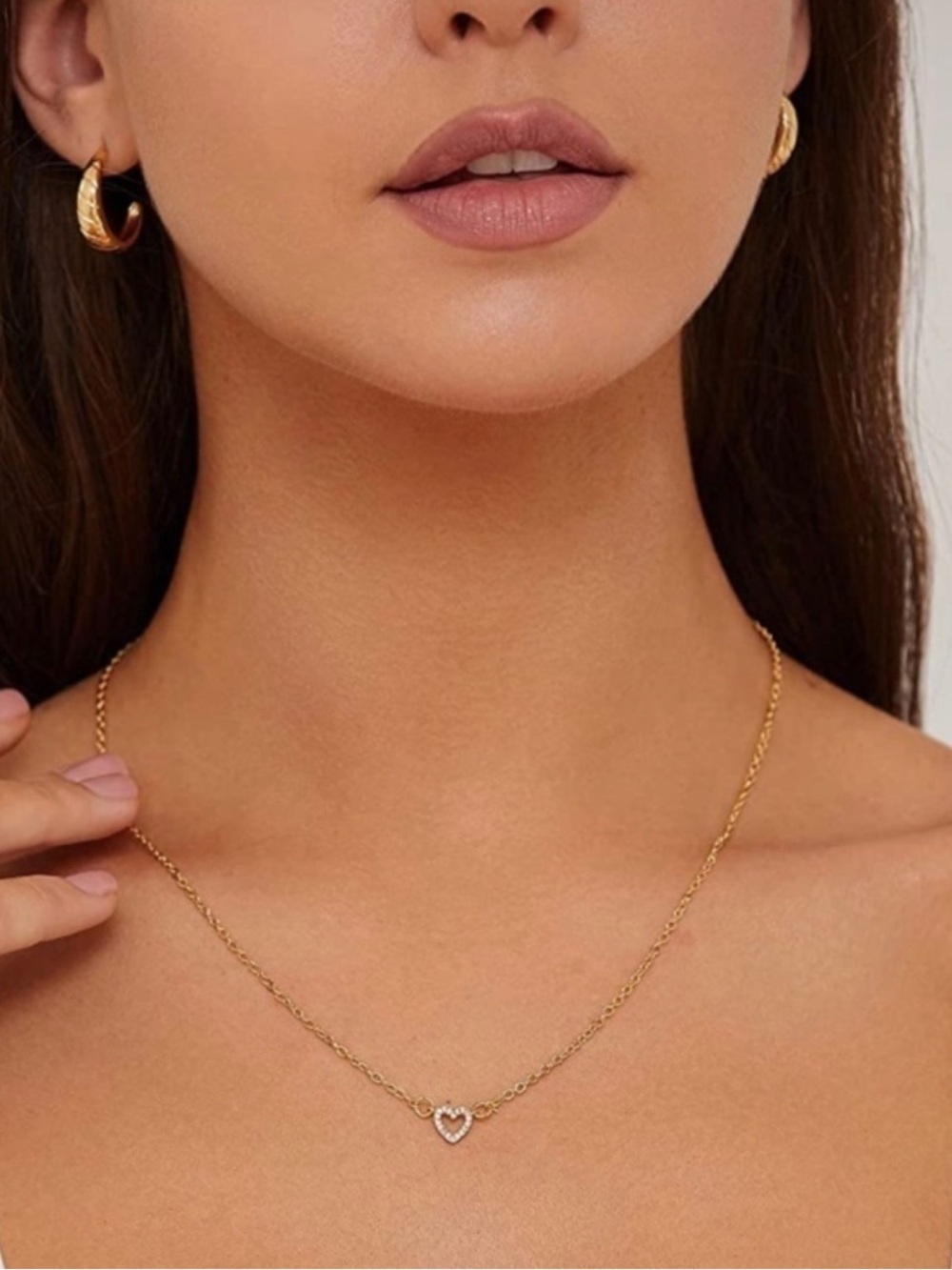 14k Gold Plated Heart CZ Pendant Chain Necklace